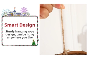 Detail view of the durable jute hanging rope and woven brown rattan base of the wreath