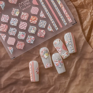 Adesivi per unghie 5D con motivi floreali e geometrici per decorazione manicure