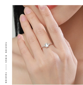 Detailed view of an S925 silver ring featuring a classic rectangular 1-carat stone setting