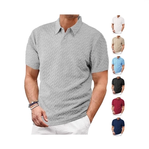 Men's breathable short sleeve polo shirt with textured jacquard knit in multiple colors