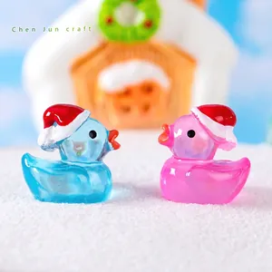 Luminous Christmas hat duck miniatures in pink and blue resin for micro landscape decor