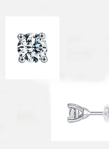 Dettaglio macro di orecchini Moissanite D VVS1 con montatura a quattro griffe in argento 925