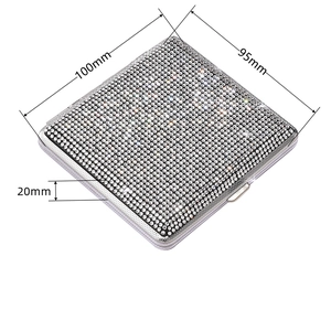 Slim rhinestone cigarette case for women made of stainless steel, size 100x95x20mm