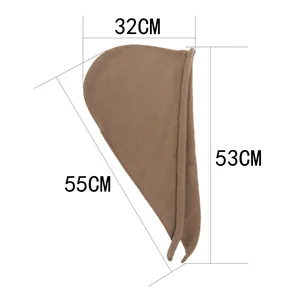 Detailed dimensions of the brown knit hooded scarf: 32cm width by 53cm height by 55cm length