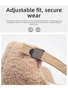 Detail of adjustable leather strap and metal buckle on lamb wool baseball cap