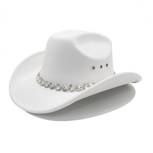 White western cowboy hat with rhinestone band and wide brim in felt material