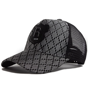 Rhombus Plaid Texture Mesh Baseball Cap Shield Patch Letter R Breathable Sunshade Trucker Hat For Men Women Casual