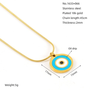 Detail specifications of 18k gold plated evil eye pendant with 45cm stainless steel chain