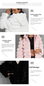 Detail of faux fur jackets in white, pink and black with horizontal quilted texture