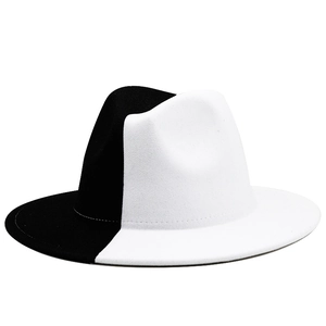 Modern two-tone black and white wide brim wool felt fedora hat for fashion parties