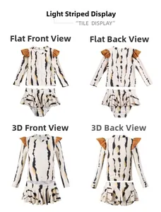 Girl's long-sleeve two-piece swimsuit with ruffle trim and stripe pattern tile view