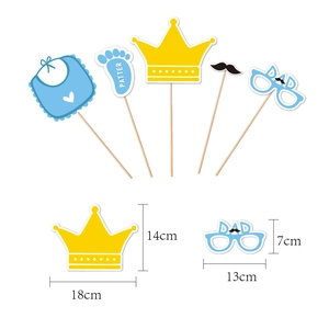 Baby shower party photo booth props kit with blue bib crown and DAD glasses set
