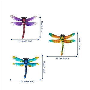 Set of 3 colorful metal dragonfly wall art decor in purple, green and blue gradients