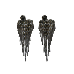 Sparkling flower tassel earrings in gunmetal black with cascading crystals and long chains
