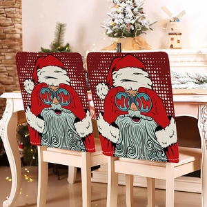 Red Christmas chair covers with Santa Claus and Ho Ho print for festive holiday decor