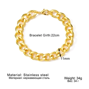 Classic 11mm gold stainless steel Cuban link bracelet for men with 22cm circumference