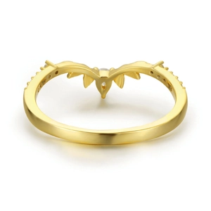 Elegant gold S925 sterling silver chevron wishbone ring with sparkling zircon stones