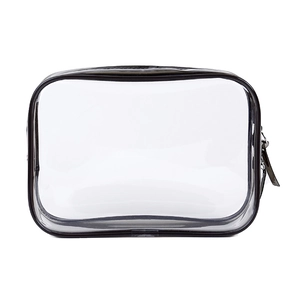 Large transparent PVC travel makeup bag with waterproof material and black zipper trim