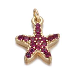 Chic golden starfish pendant with magenta rhinestones for DIY jewelry and necklaces