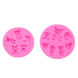 Pink silicone mold set featuring creative cartoon bear shapes for cake and chocolate decoration