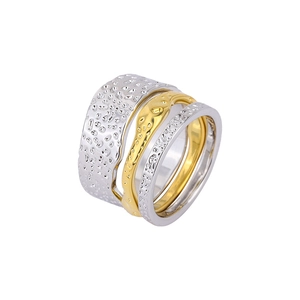 Trendy 3pcs Stackable Hammered Copper Rings Set For Women Lava Skin Texture Gold Silver Plated Geometric Finger Rings Jewelry