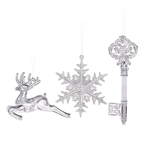 Transparent acrylic Christmas ornaments set with snowflake reindeer and key for tree decor