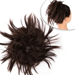 Extension de chignon ébouriffé marron foncé avec élastique pour coiffure de femmes