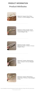 Detailed chart showing floral, pearl, and rhinestone headbands with material specifications