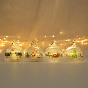 Set of 4 LED Christmas lanterns with festive scenes including Santa and reindeer