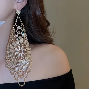 Sparkling silver needle drop earrings with hollow mesh crystals for a luxurious look