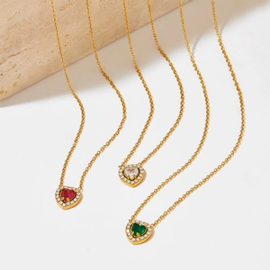 Collier Pendentif Cœur Acier Inoxydable Zircone Halo Chaîne Réglable Bijoux Élégants Pour Femmes
