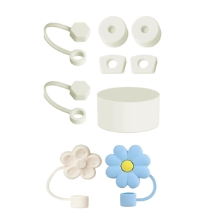 Set di accessori per bottiglia d'acqua in silicone con tappi di paglia e custodia.