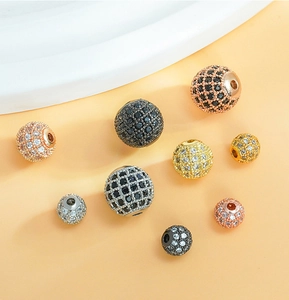Micro-paved cubic zirconia round beads in gold, silver and rose gold for DIY jewelry