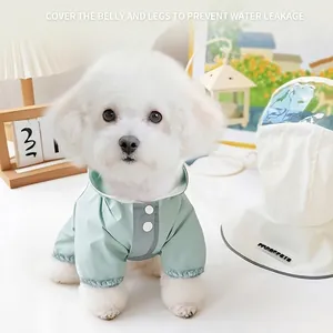 Waterproof four-legged dog raincoat with clear view hood and full belly coverage for pets