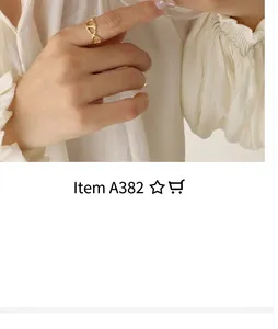 Close-up of gold-tone cutout interlocking link ring worn on index finger with a chic shirt