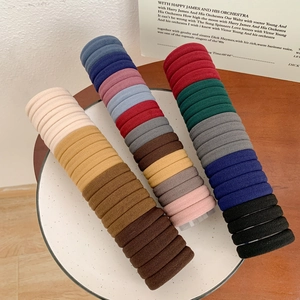 Detailed view of seamless high-elasticity hair ties arranged on cylindrical displays