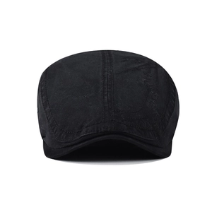 Classic black cotton ivy flat cap for men and women featuring 3D embroidered texture