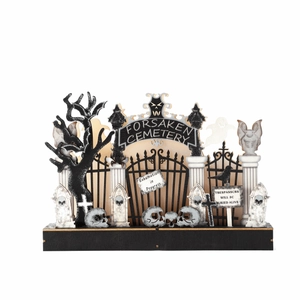 Halloween Wooden Graveyard Ornament Glowing Ghost Cemetery Scene Tabletop Decoration LED Haunted House Haunted Graveyard
