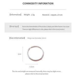 Detail view of copper ring with zircon, 16mm inner diameter and 1.5g weight specifications