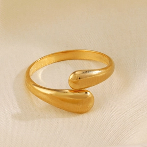 Minimalist gold teardrop open ring made of polished stainless steel for women