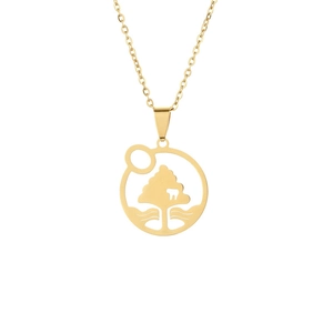 Gold stainless steel Tree of Life pendant necklace for men and women on white background