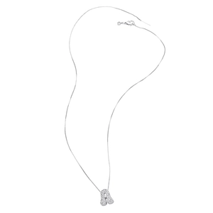 Polished silver letter A necklace with cubic zirconia paving on a box chain for women