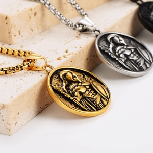 Retro Spartanische Krieger Medaillon Anhänger in Gold und Silber mit Metall Halsketten