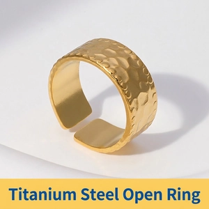 Hammered Texture Open Ring Stainless Steel Adjustable Minimalist Wide Band Trendy Jewelry Unisex