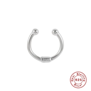 Macro shot of S925 sterling silver horseshoe nose ring with textured bar and ball ends