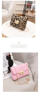 Classic leopard and pink houndstooth print crossbody bags with elegant gold chain strap