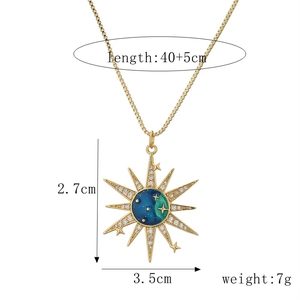 Detail of starburst pendant with blue-green enamel and zircon inlay, size 3.5cm x 2.7cm