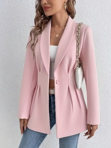 Blazer élégant cintré en laine rose clair pour femme avec fermeture à bouton unique