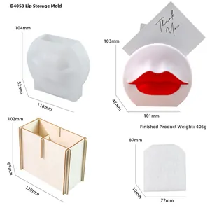 Molde de silicona caja labios D4058 con soporte de madera y ejemplo de producto