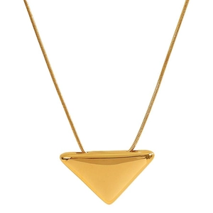 Minimalist 18k gold plated triangle pendant necklace with polished snake chain for women